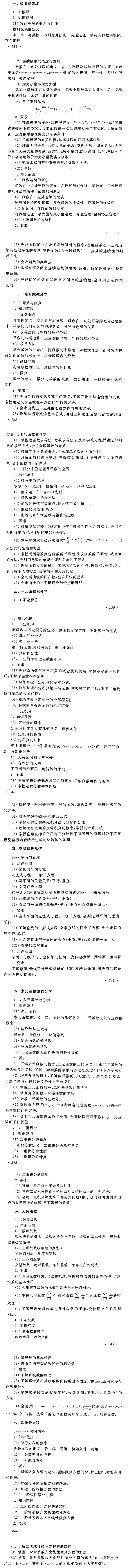 2019年成人高校招生考試專升本《高等數(shù)學(xué)》（二）的考試大綱